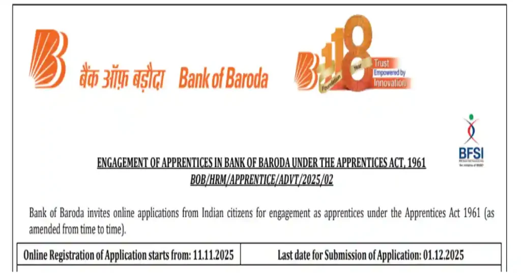 Bank of Baroda Vacancy 2025 Last Date