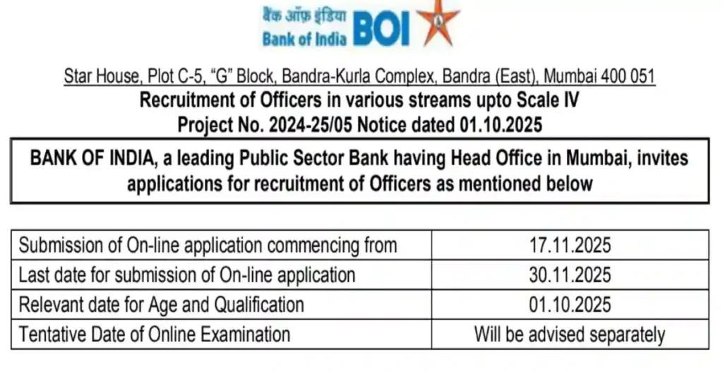 Bank of India SO Recruitment 2025