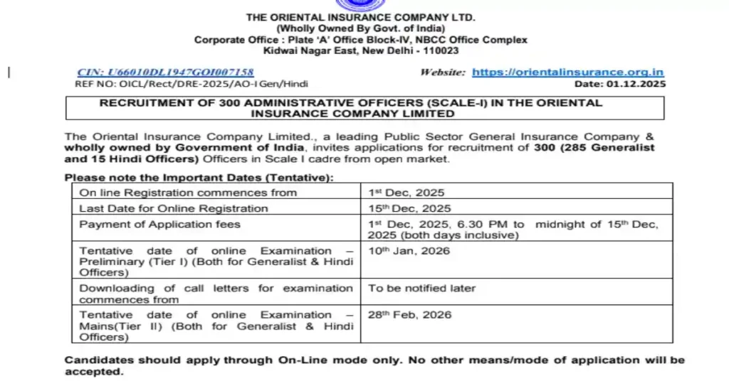 OICL AO Notification 2025 
